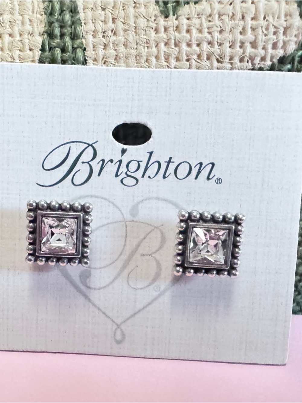 Brighton Sparkle Square Mini Post Earrings feature a princess-cut crystal